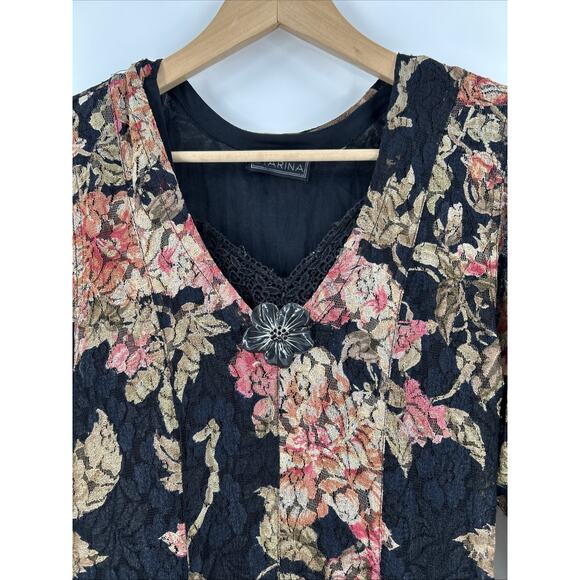 Vintage 90s Starina Dress Womens M Floral Lace Broche Grunge Fairy Maxi Romantic - Picture 5 of 10